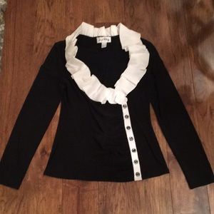Joseph Ribkoff Black w/ white Ruffle Collar Blouse
